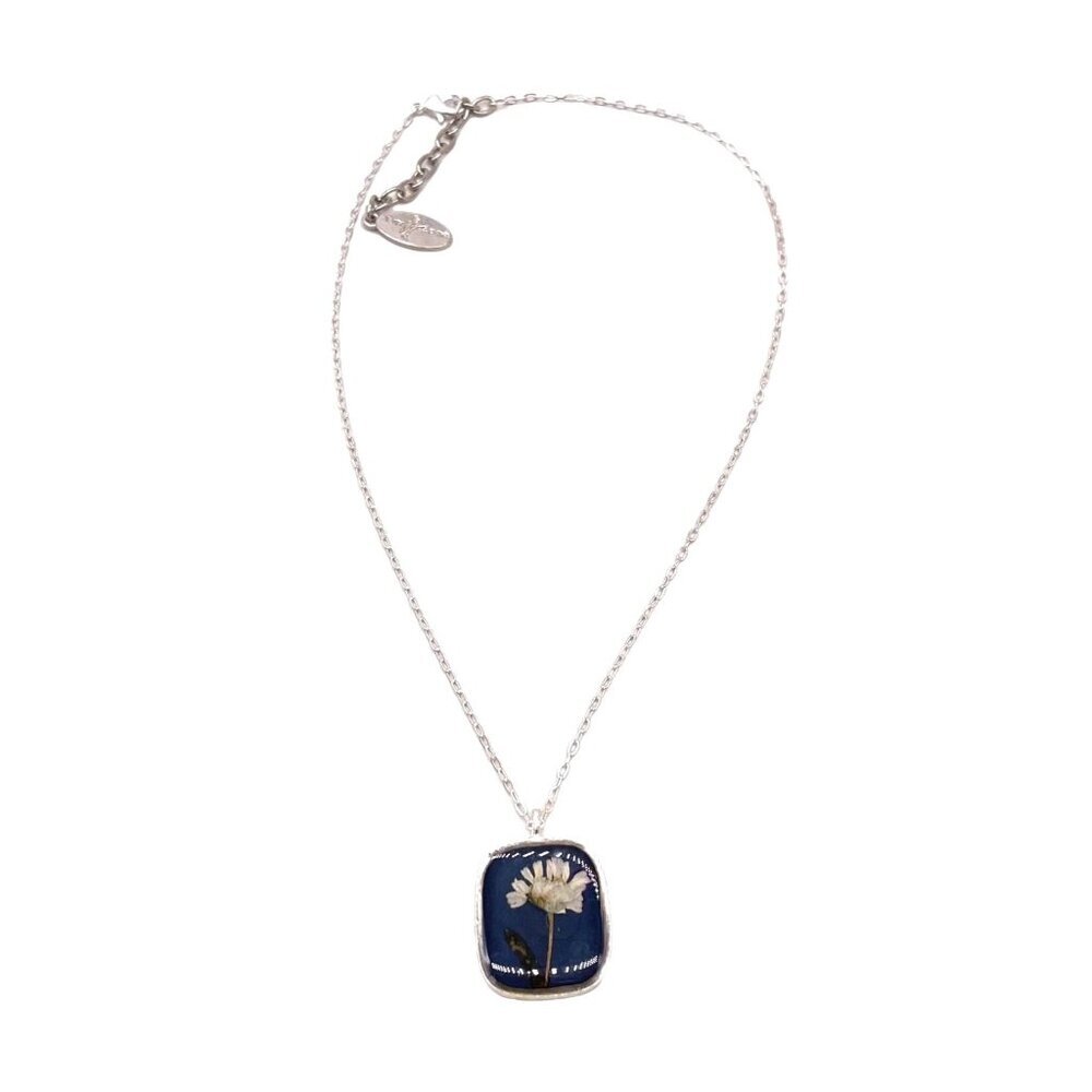 NWT Shari Dixon Pressed Flower Pendant Chain Necklace Silver Tone Spring Fashion - Picture 1 of 5